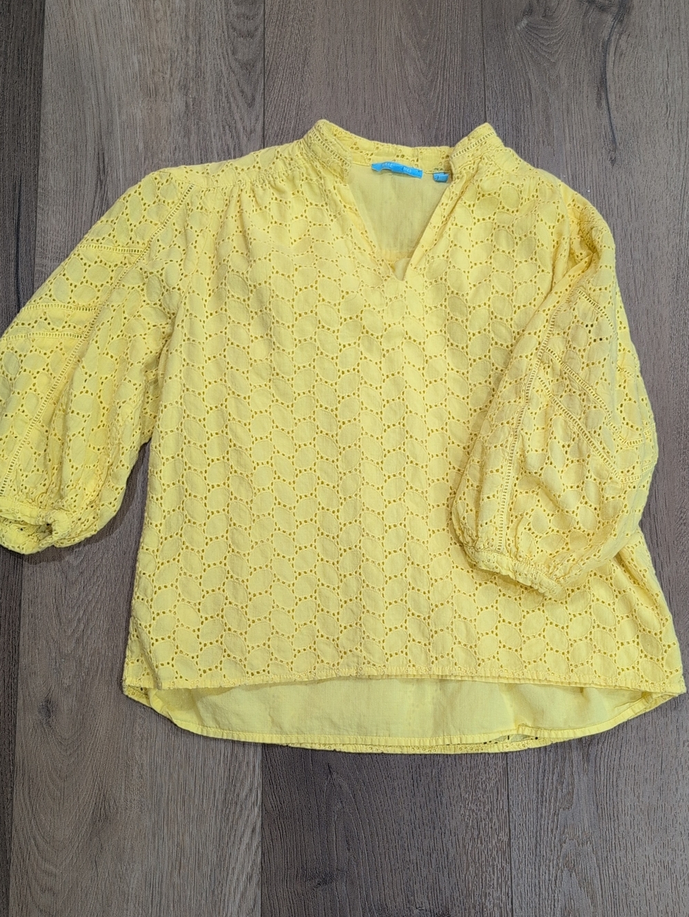 Draper James Yellow Eyelet V-Neck Peasant Blouse